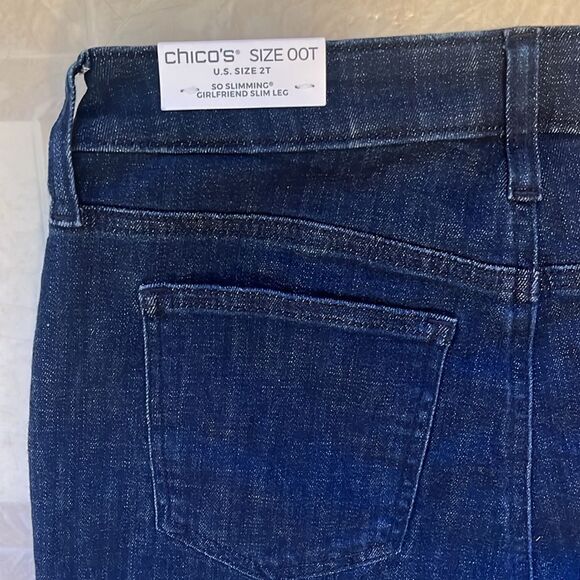 NWT CHICO’S SO SLIMMING GIRLFRIEND SKIM LEG ANKLE NEUTRAL DIP DYE JEANS 2T/00T - Picture 6 of 8